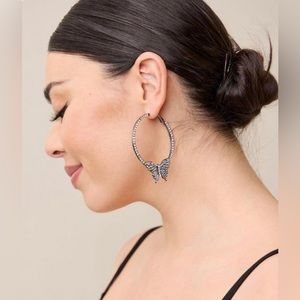 Butterfly Pave Stone Hoop Earrings